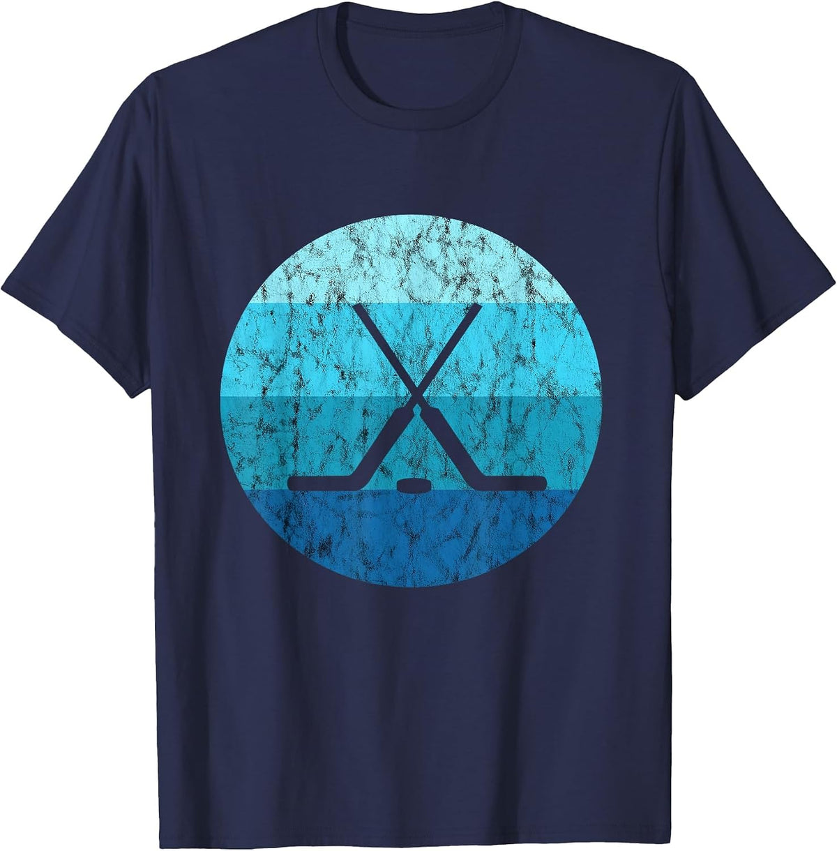 Ice Hockey Stick Hockey Sport Retro Vintage Ocean Water T-Shirt - Navy Blue