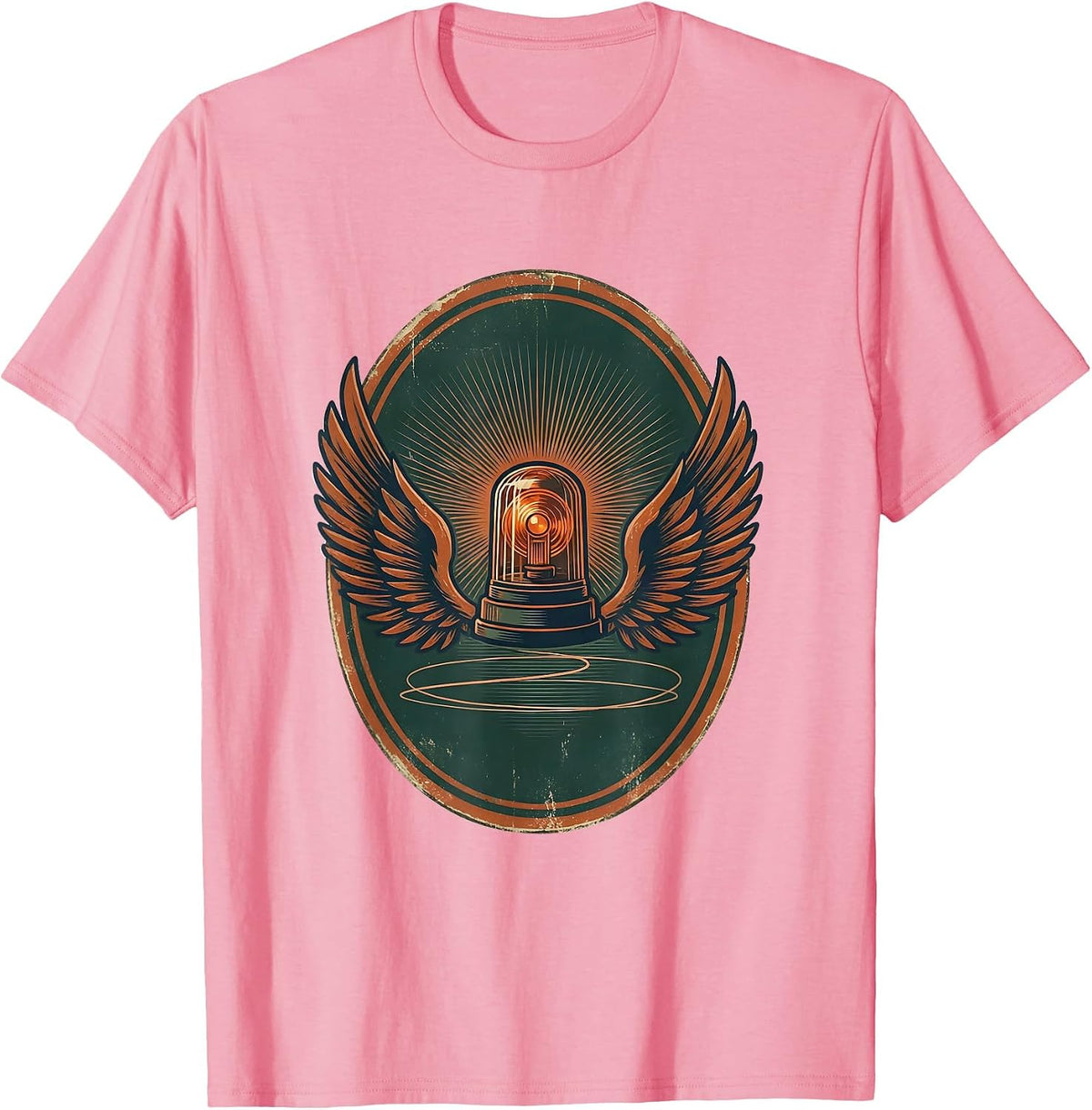 Men's Vintage EMS Badge Rotating Beacon Light Paramedic Gift T-Shirt - Pink