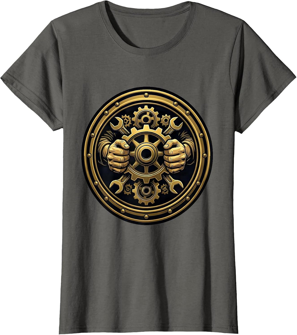 Women's Mechanic Hands Engine Gears Graphic Design T-Shirt - Asphalt Grey