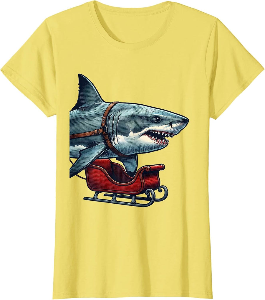 Shark Sleigh Funny Shark Lover Christmas Humor T-Shirt - Lemon Yellow
