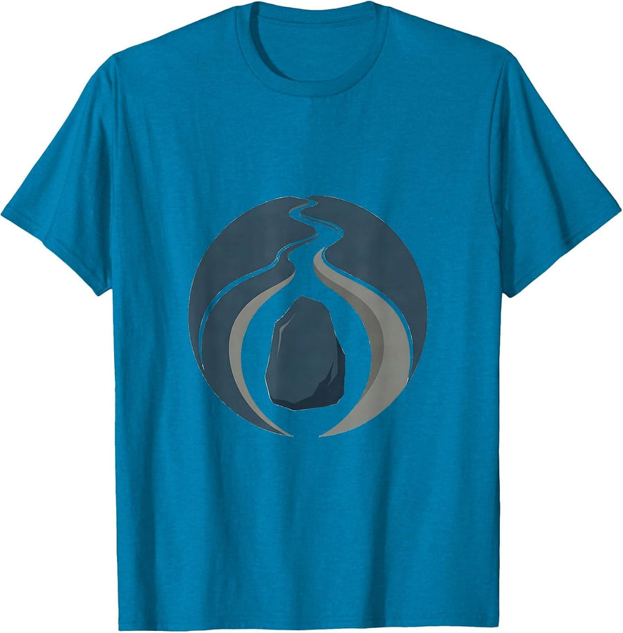 River and Boulder Resilience Nature Illustration T-Shirt - Sapphire Blue
