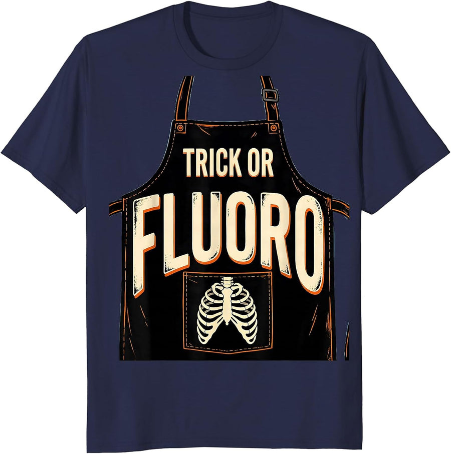 Trick Or Fluoro Cartoon Radiology Tech Halloween Workplace T-Shirt - Navy Blue