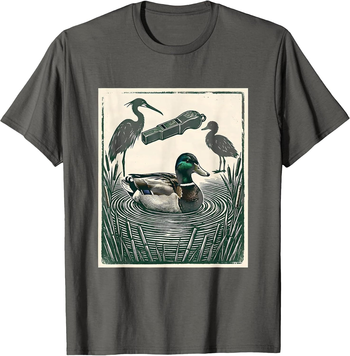 Men's Duck Call Bridge Rubber Stamp Duck Hunter Dad Gift T-Shirt - Asphalt Grey