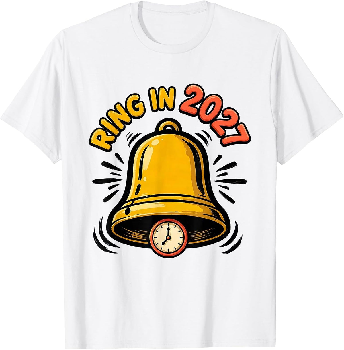 Men's Ring In 2027 Cartoon Festive New Year Party Novelty T-Shirt - White