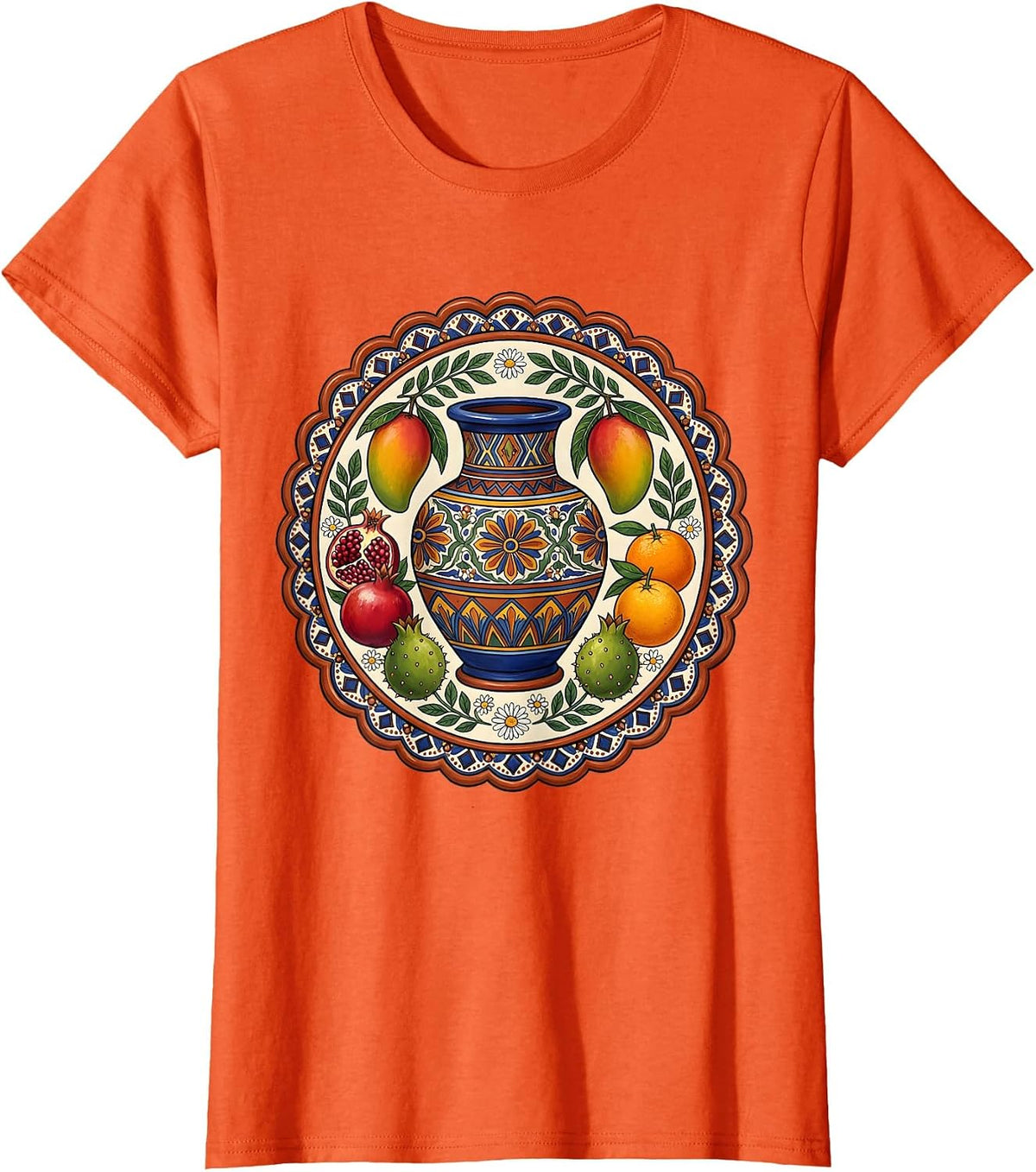 Mamacita Vintage Mexican Pottery and Fresh Fruit Art T-Shirt - Orange