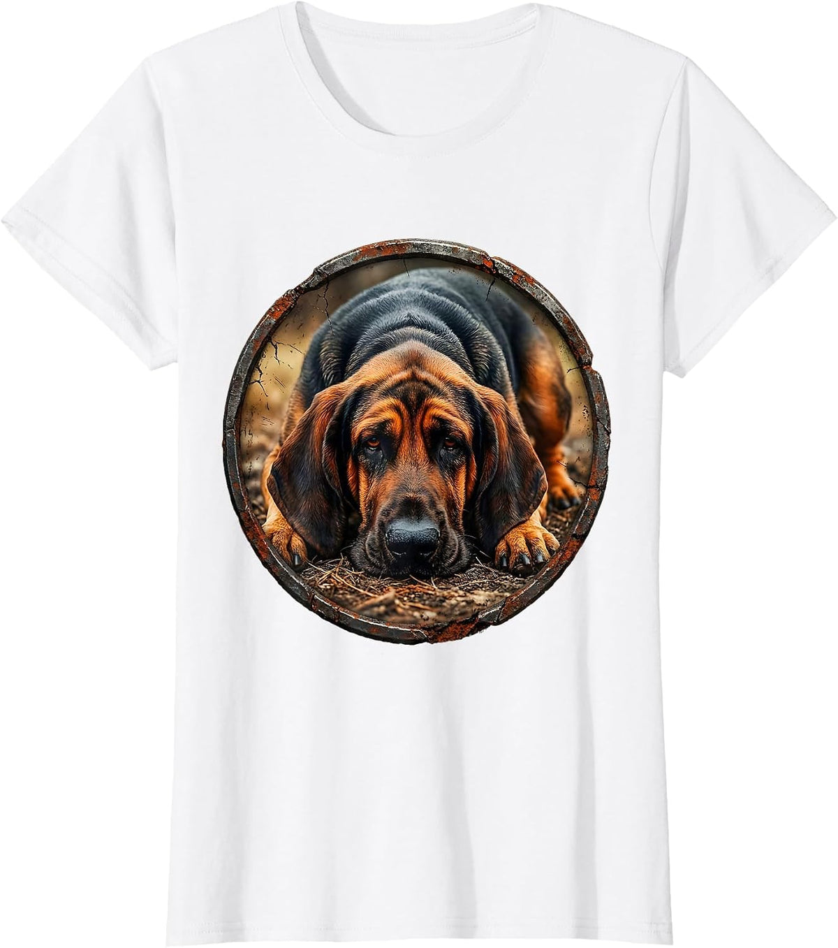 Women's Bloodhound On The Hunt Tracking Dog Graphic T-Shirt - White