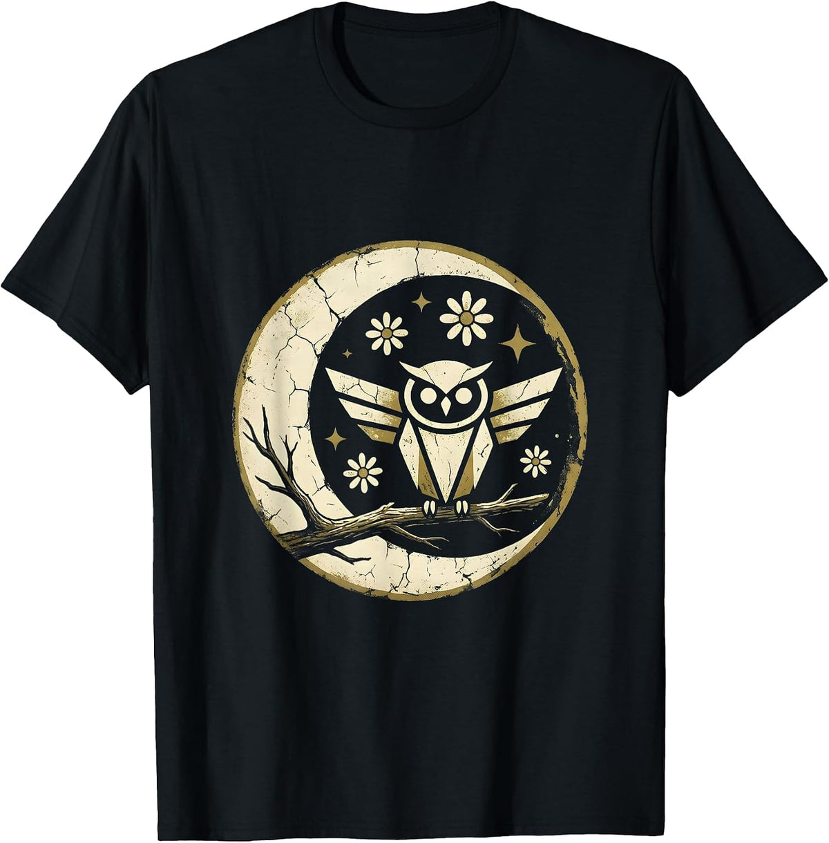 Men's Halloween Owl on Twisted Branch Illustration T-Shirt - Black