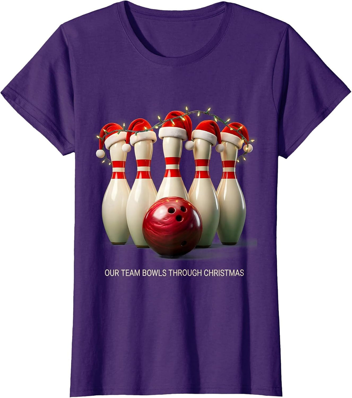 Our Team Bowls Through Christmas Funny Bowling Christmas T-Shirt - Purple