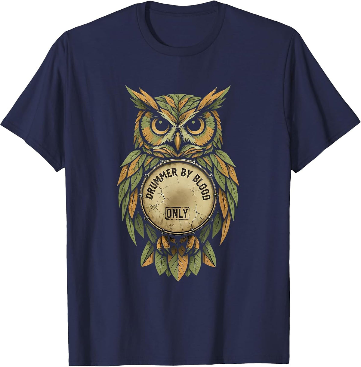 Drummer By Blood Only Musician Design T-Shirt - Navy Blue