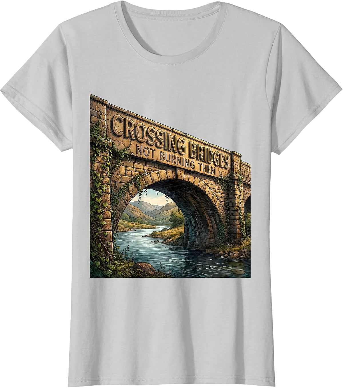 Crossing Bridges Not Burning Them Cross Design T-Shirt - Silver Grey