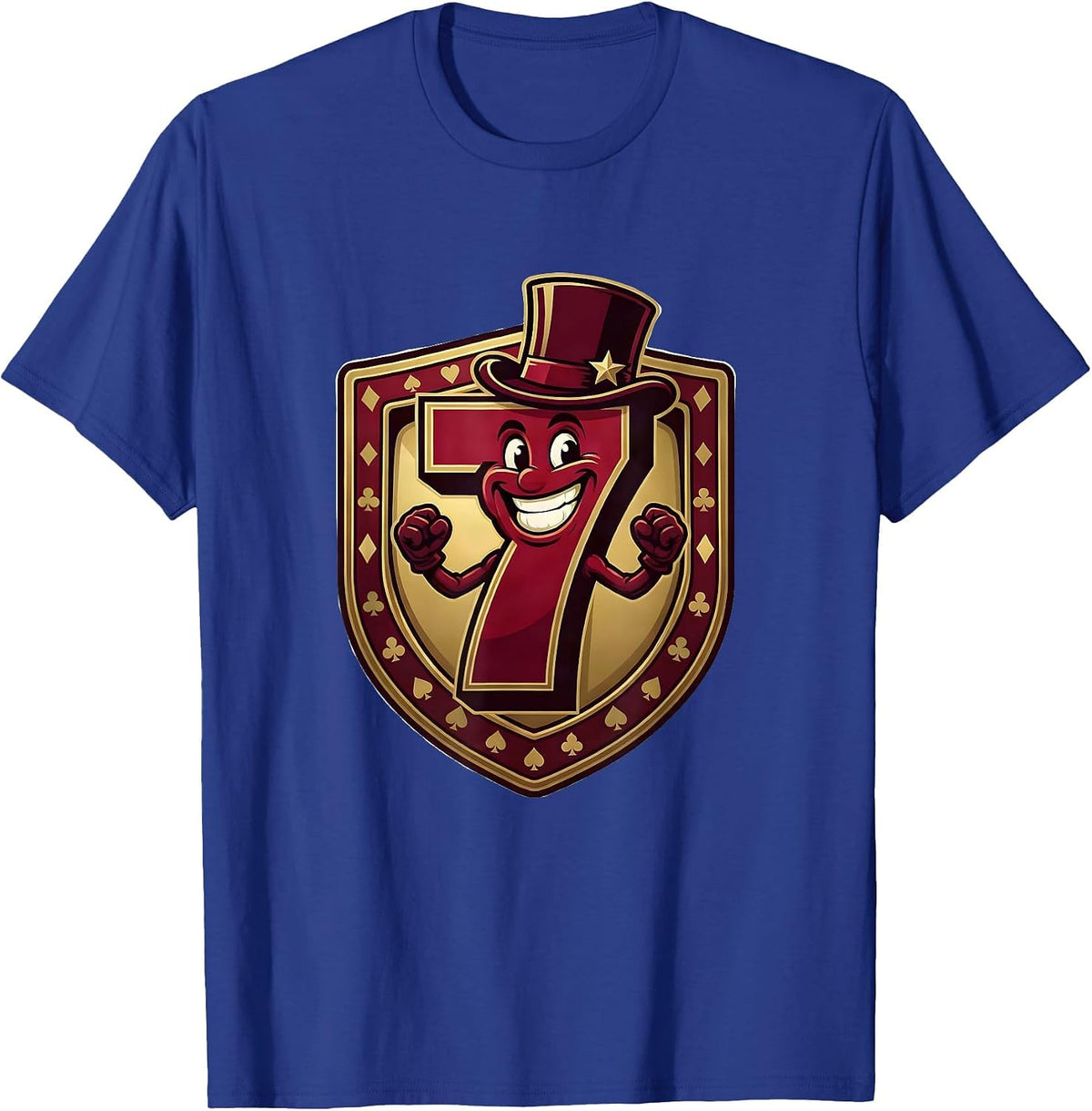 Vintage Lucky Seven Slot Machine Graphic Tee T-Shirt - Royal Blue