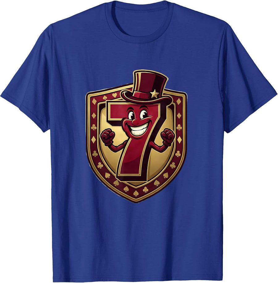 Vintage Lucky Seven Slot Machine Graphic Tee T-Shirt - Royal Blue