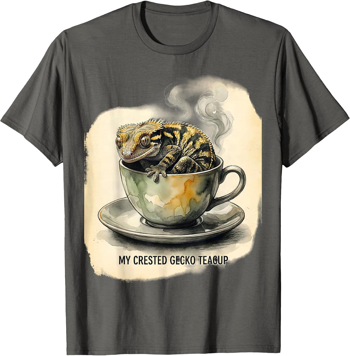 My Crested Gecko Teacup Watercolor Reptile Lover Gift T-Shirt - Asphalt Grey