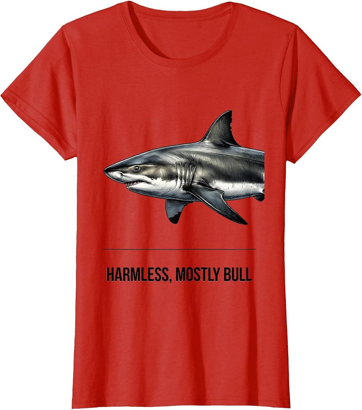 Harmless Mostly Bull Funny Shark Lover Marine Biology Humor T-Shirt - Red