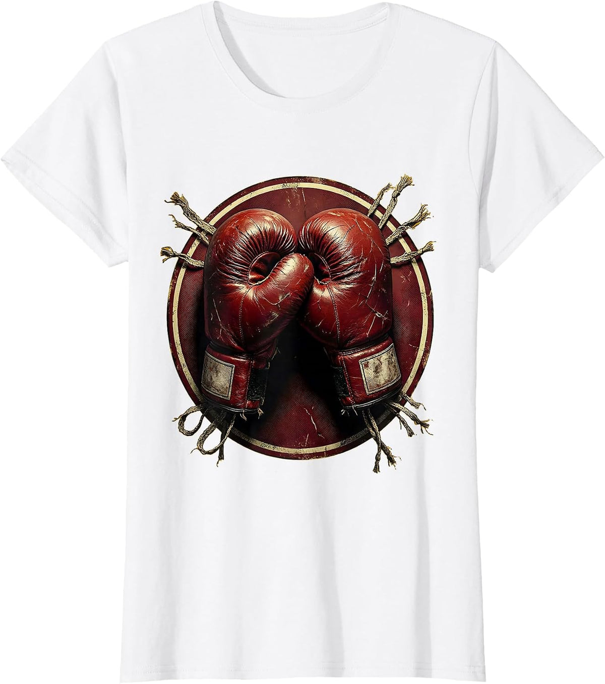 Worn Leather Boxing Gloves Crossed Illustration T-Shirt - White