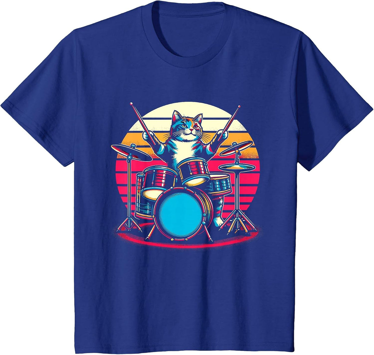 Cat Playing Drums Drummer Novelty Music Lover Funny Drummer T-Shirt - Royal Blue