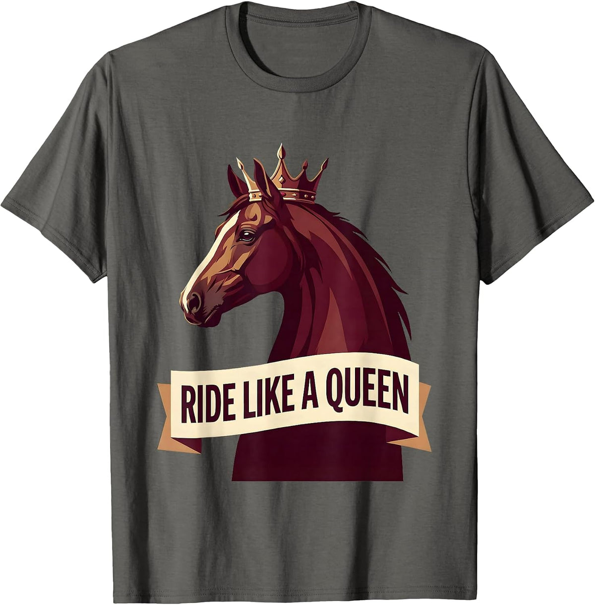 Ride Like a Queen Equestrian Design T-Shirt - Asphalt Grey