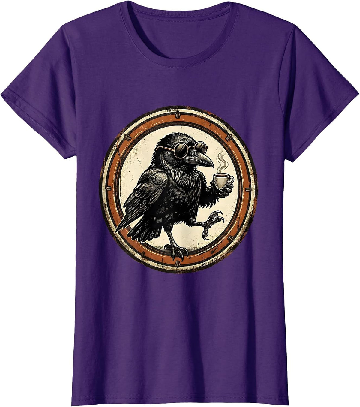 Women's Cool Crow Espresso Lover Graphic Design T-Shirt - Purple
