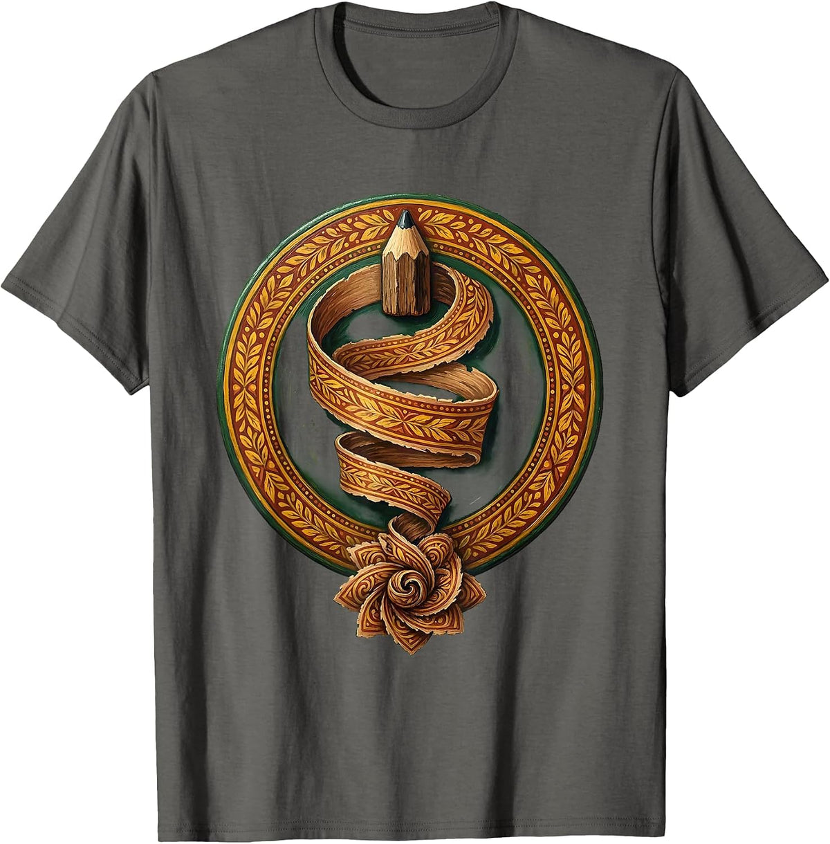 Men's Teacher Pencil Sharpener Ribbon Curl Graphic Tee T-Shirt - Asphalt Grey