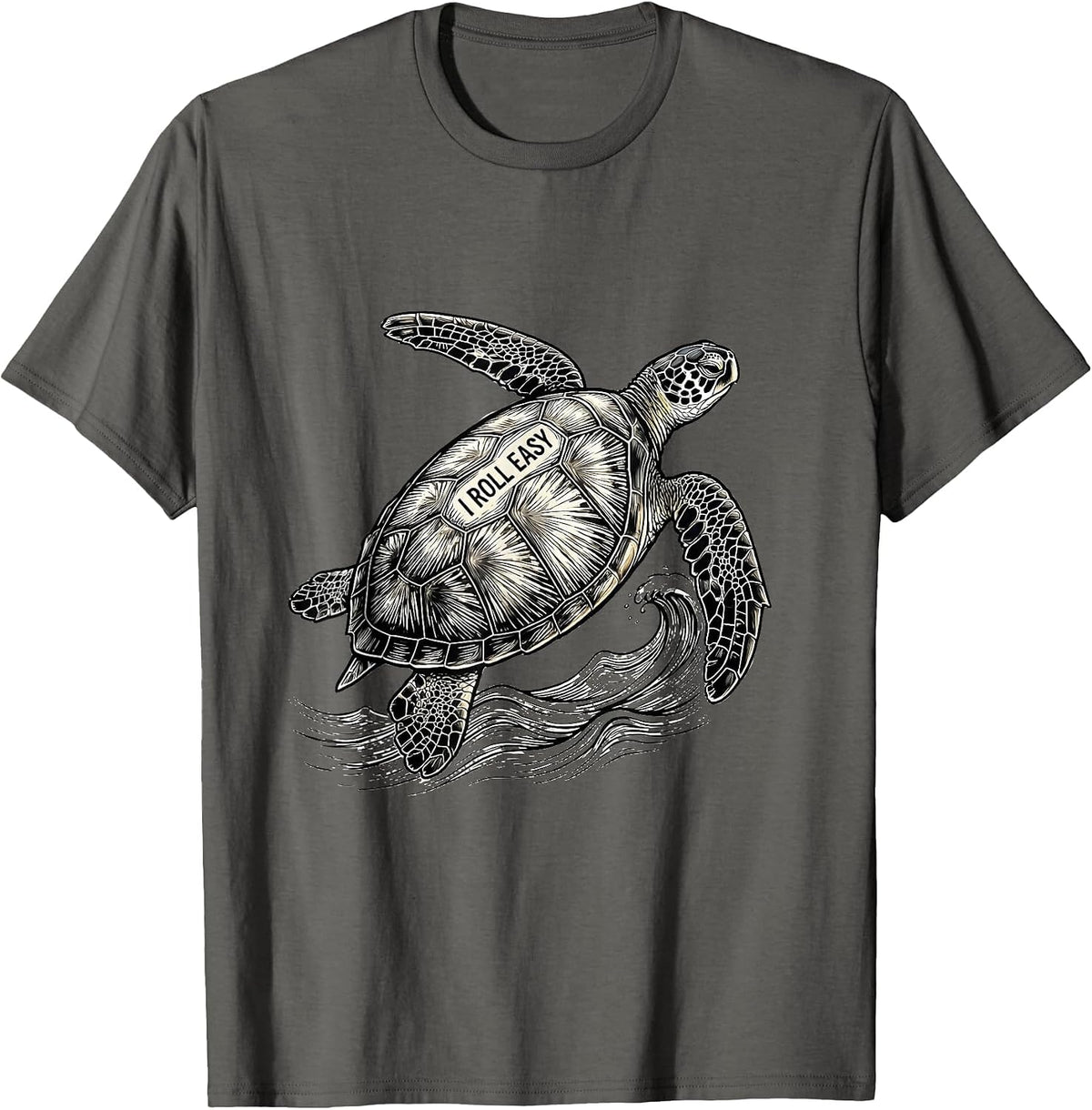 I Roll Easy Line Art Sea Turtle Lover Souvenir Vacation T-Shirt - Asphalt Grey
