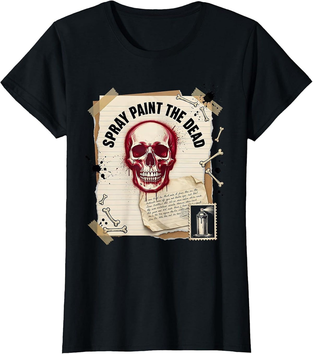 Spray Paint The Dead Halloween Punk Skull Design T-Shirt - Black
