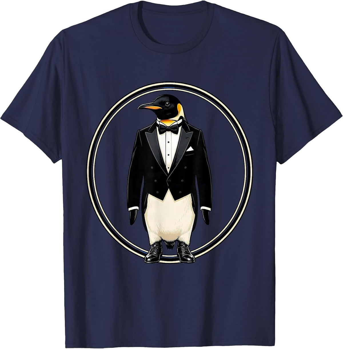 Penguin in Tuxedo Bow Tie Funny Formal Design T-Shirt - Navy Blue