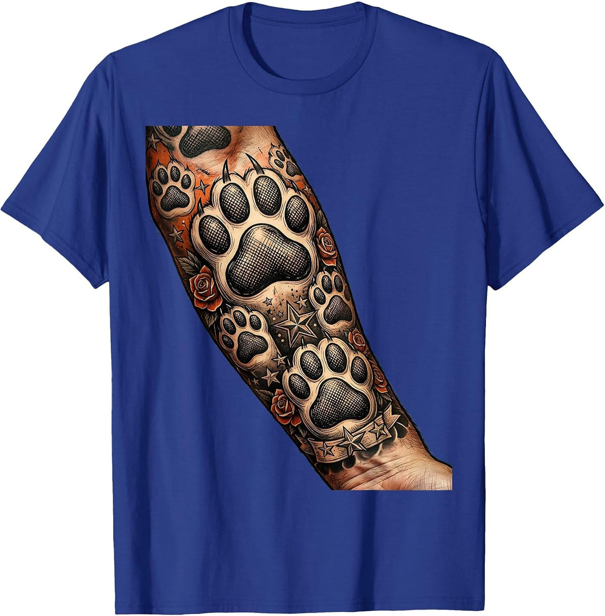 Childless Cat Dad Summer Cat Pawprint Tattoo T-Shirt - Royal Blue