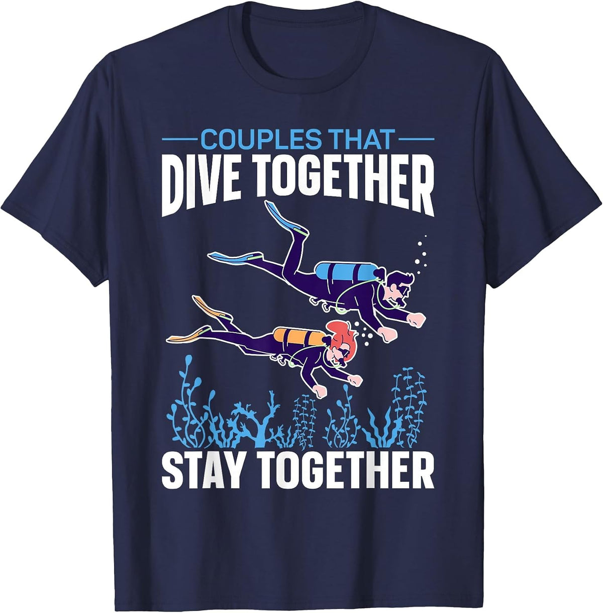 Scuba Diving Diver Girl Marriage Husband Wife Wedding T-Shirt - Navy Blue