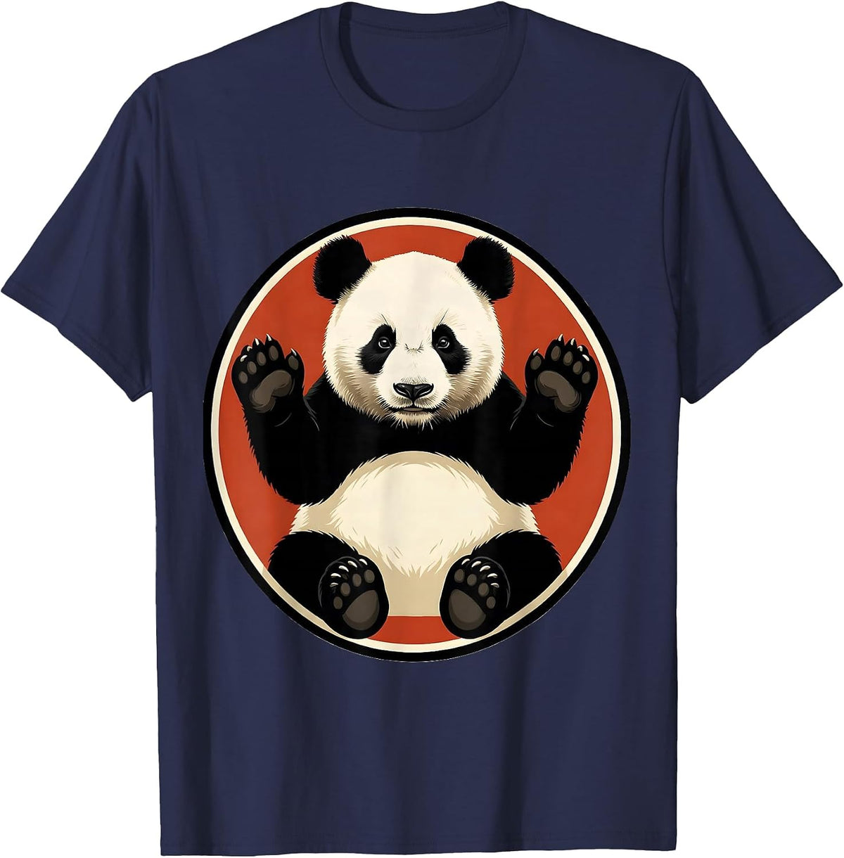 Men's Panda Waving Badge Cute Animal Lover Gift T-Shirt - Navy Blue