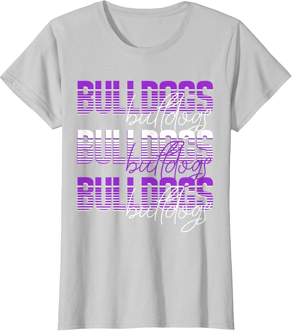 Bulldogs School Spirit Purple Bulldog Pride Game Day Mascot T-Shirt - Silver Grey