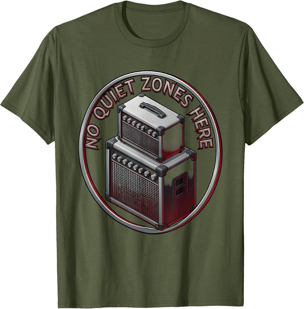 No Quiet Zones Here Metal Band Graphic T-Shirt - Olive Green