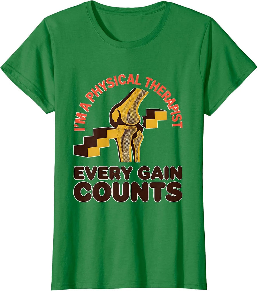 Women's I'm a Physical Therapist Every Gain Counts Retro T-Shirt - Kelly Green