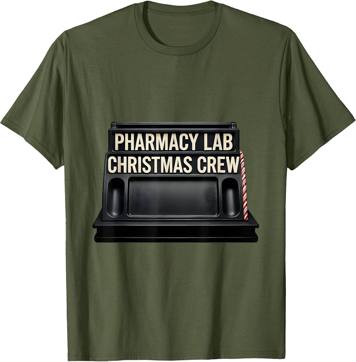 Men's Pharmacy Lab Christmas Crew Funny Pharmacy Tech Squad T-Shirt - Olive Green