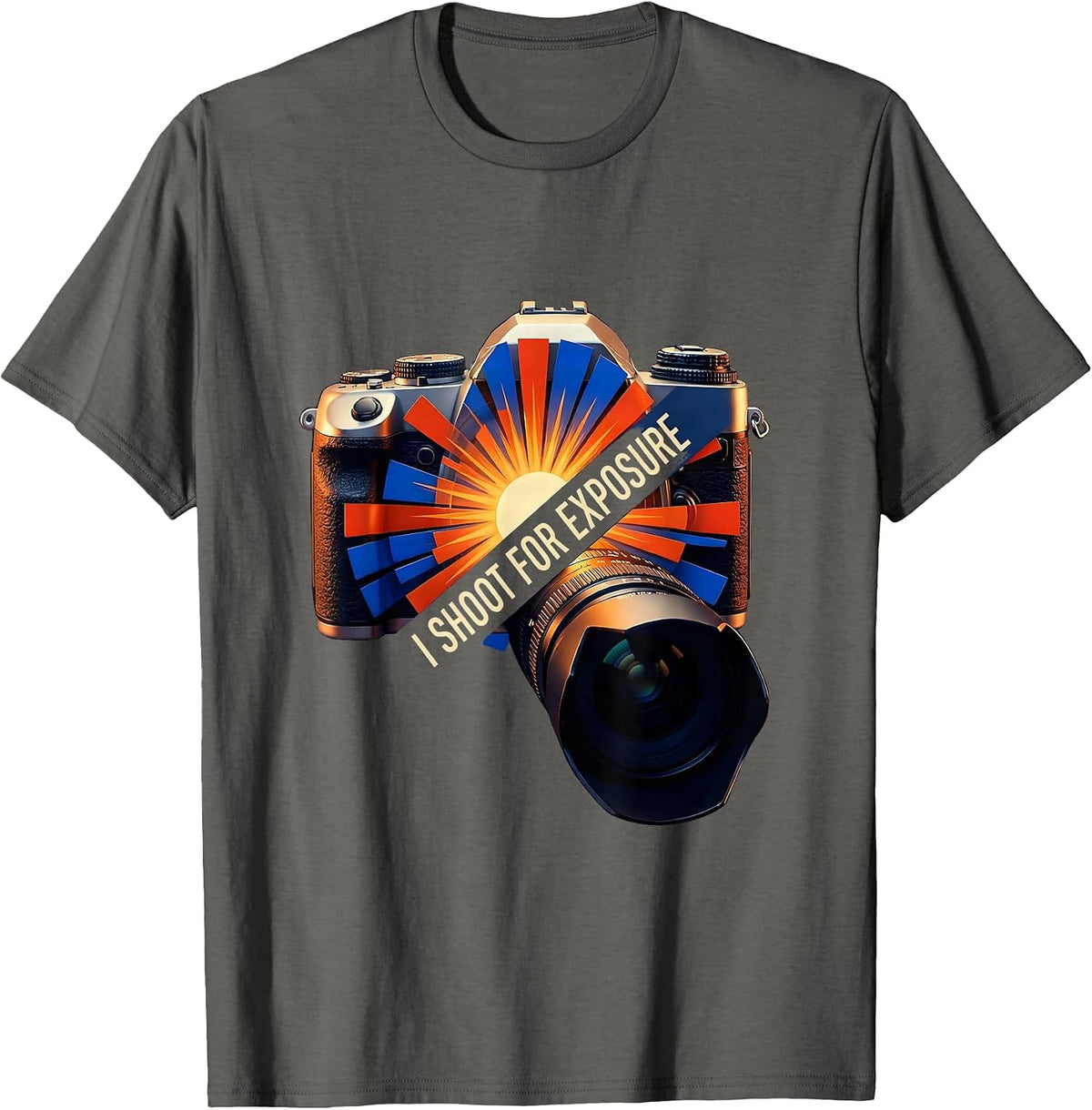 I Shoot For Exposure Funny Photography Hobbyist Camera Gear T-Shirt - Asphalt Grey