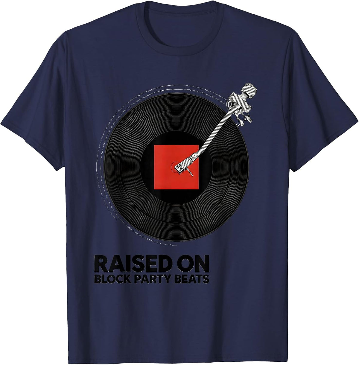 Raised On Block Party Beats Vintage 90s Hip-Hop Rap Lyric T-Shirt - Navy Blue