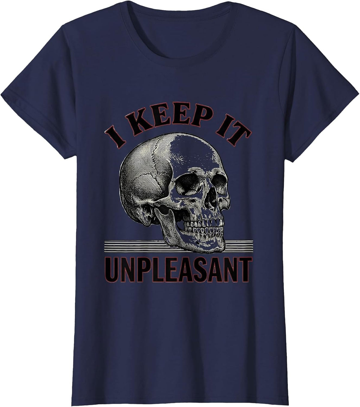 Women's I Keep It Unpleasant Edgy Punk Skull Streetwear Graphic T-Shirt - Navy Blue