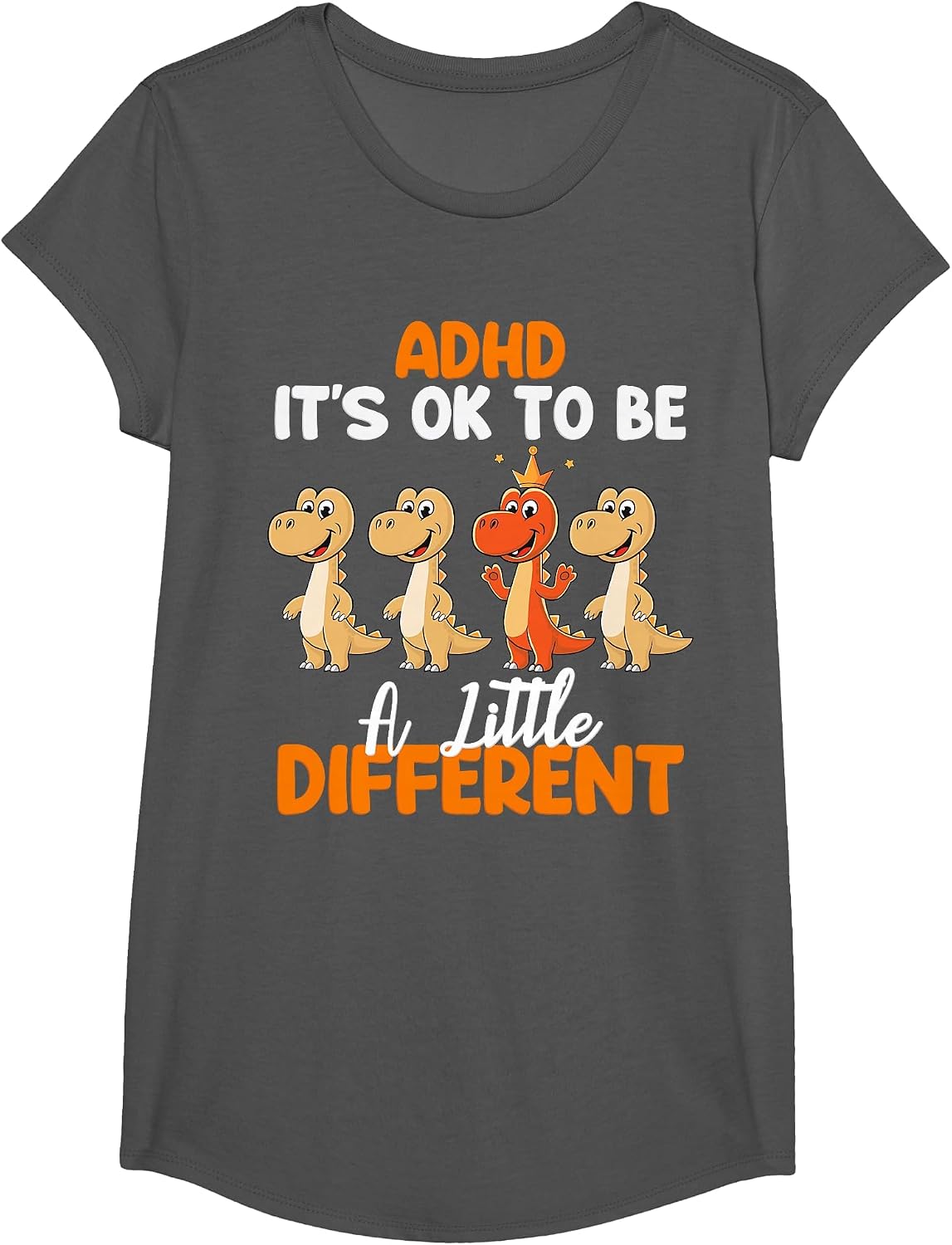 ADHD Awareness Dinosaur Kid Boys Month ADHD Embrace T-Shirt - Girls Asphalt Grey