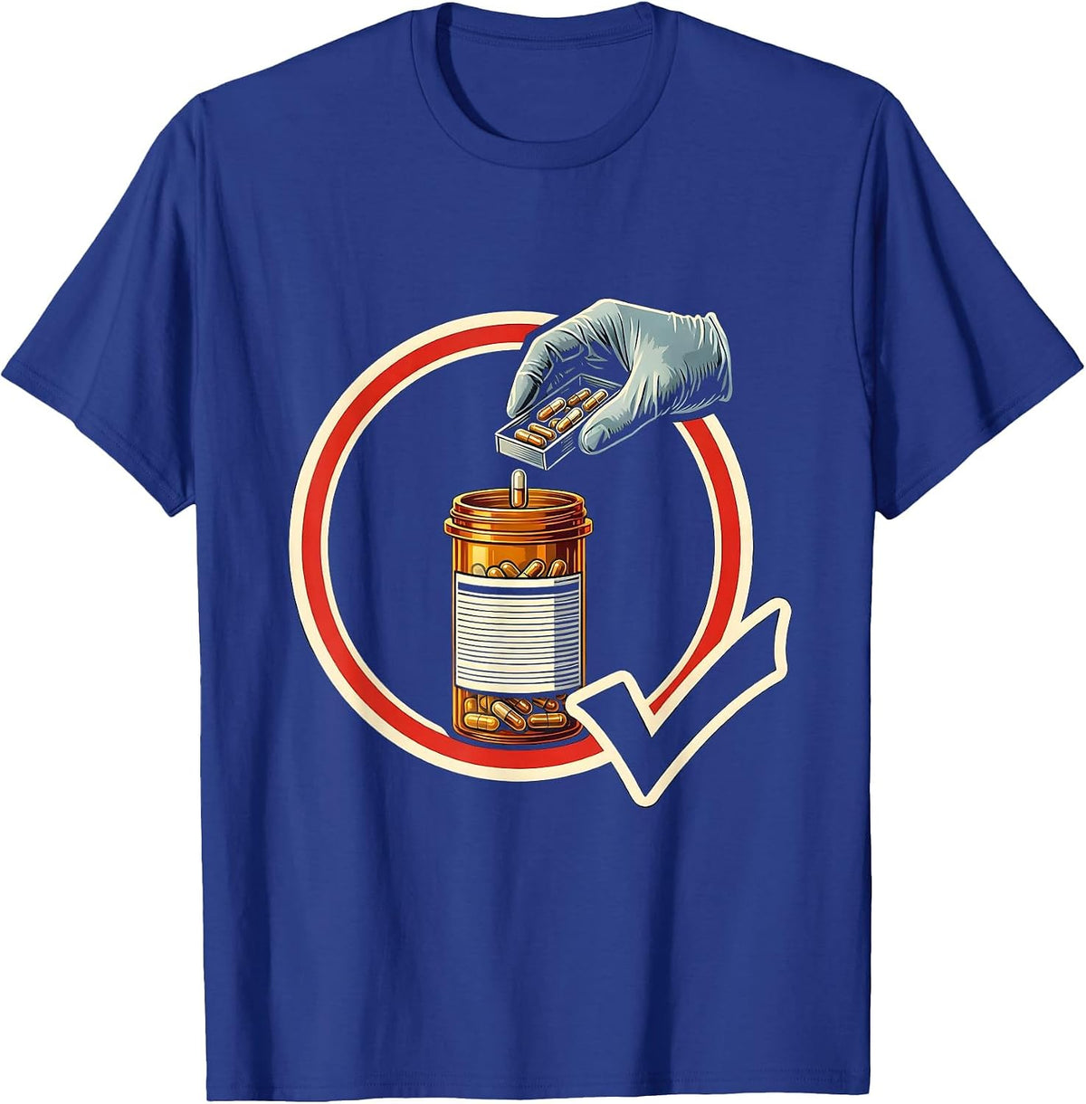 Men's Pharmacy Tech Badge Occupational Humor Crew T-Shirt - Royal Blue