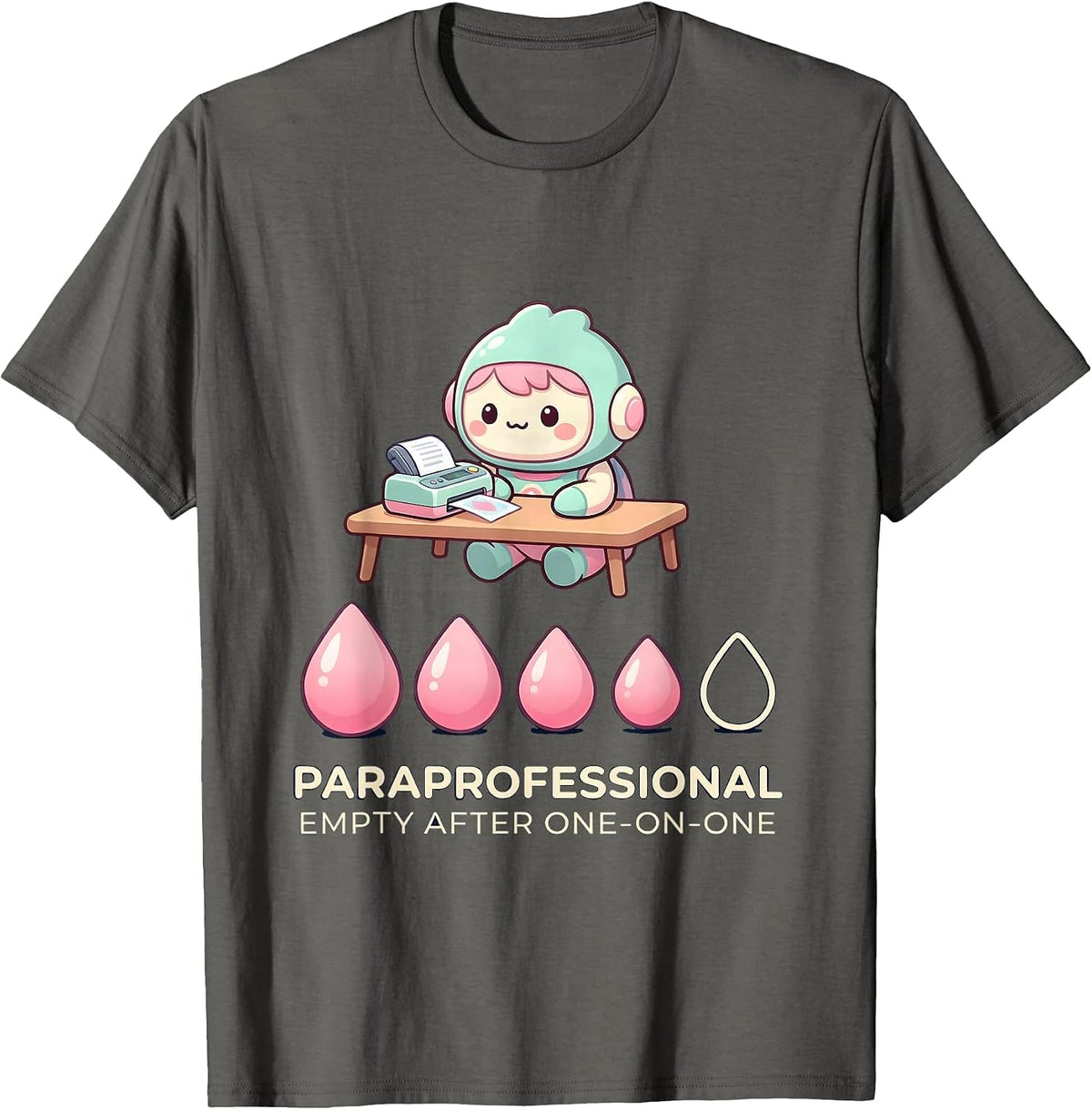 Men's PARAPROFESSIONAL Cute Kawaii School Staff Appreciation T-Shirt - Asphalt Grey