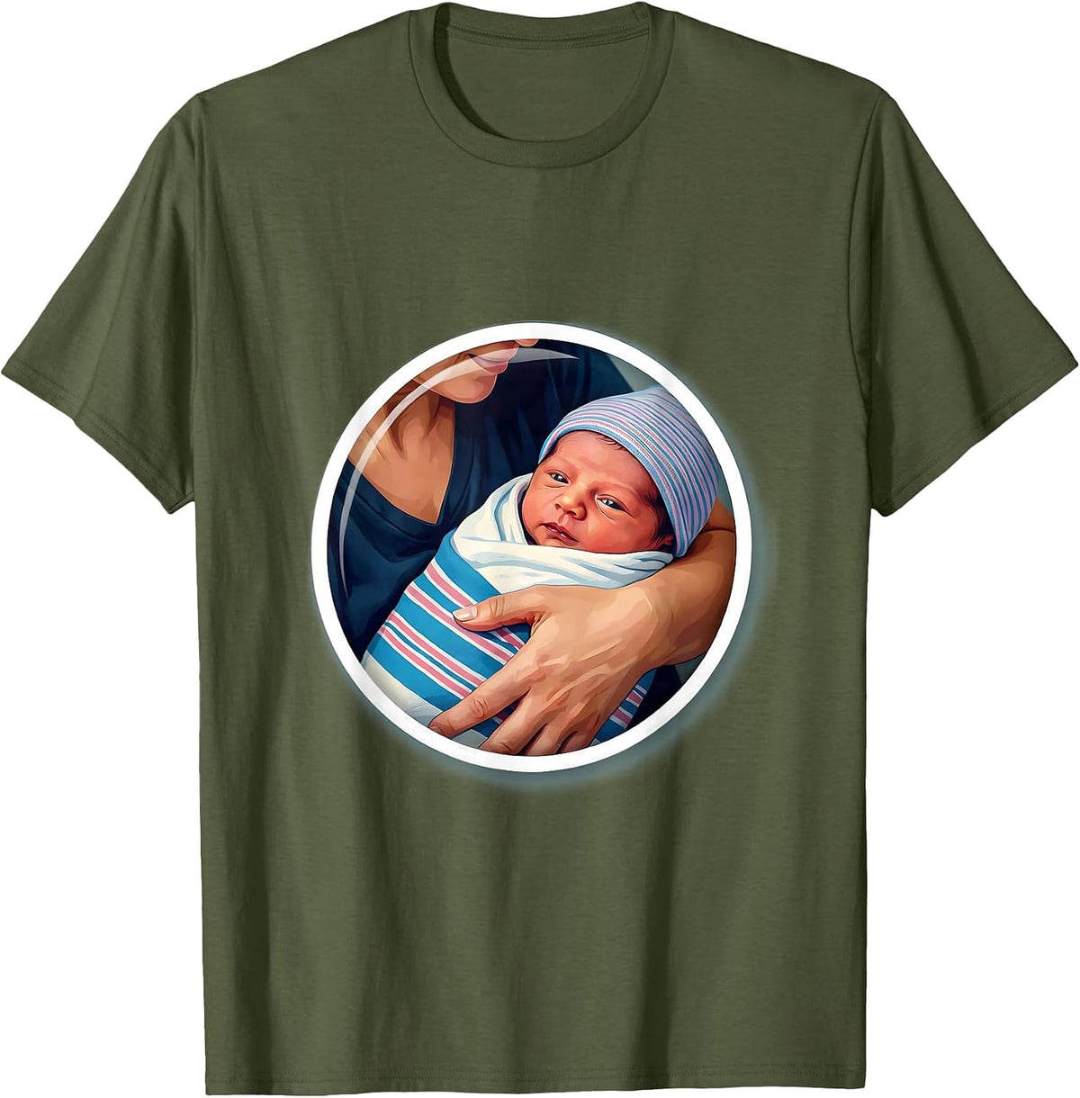 Men's Mother and Newborn Hospital Moment Illustration T-Shirt - Olive Green