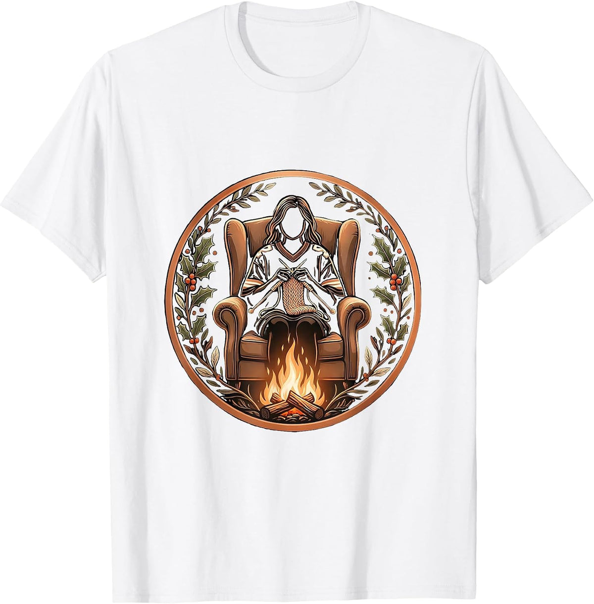 Tis The Season Football Knitting Fireplace T-Shirt - White