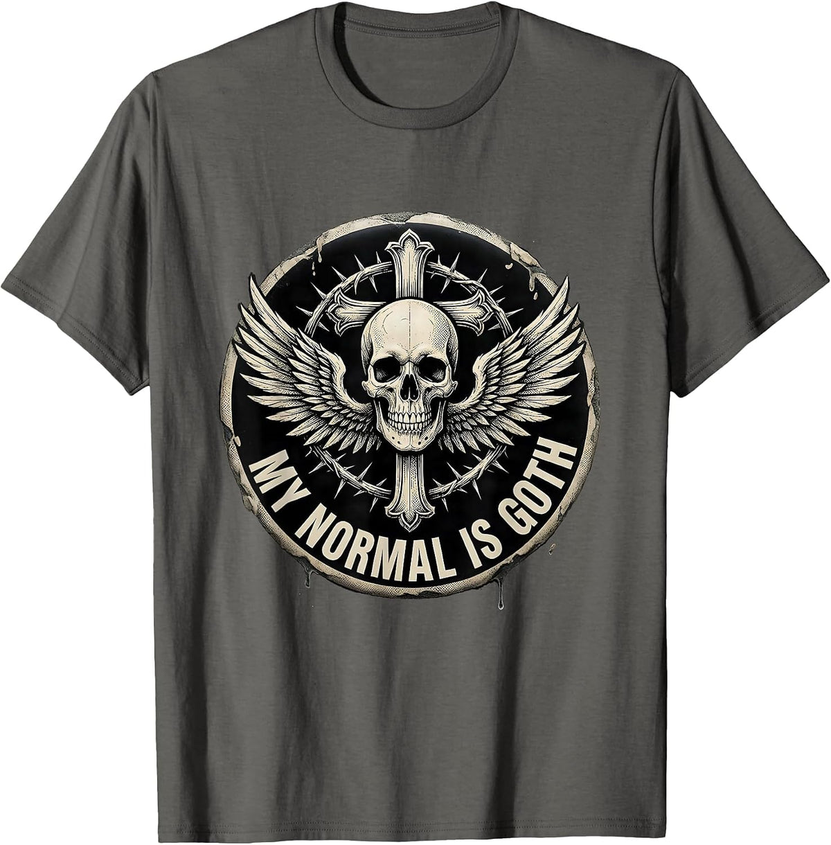 My Normal Is Goth Monochromatic Skull Cross Alt Streetwear T-Shirt - Asphalt Grey