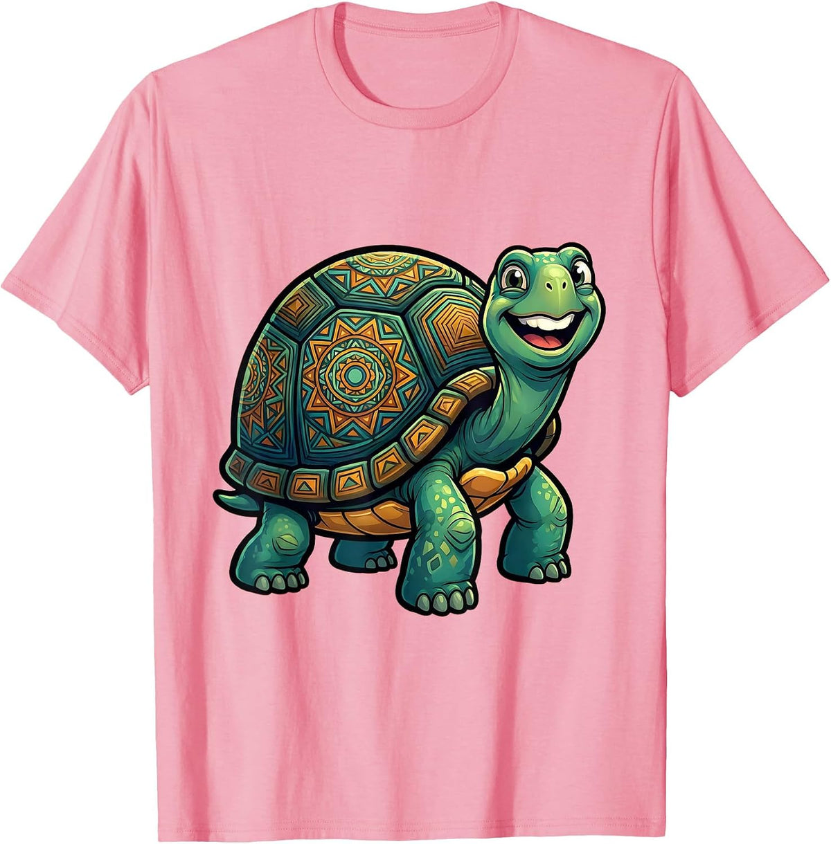Men's Turtle Shell Geometric Mandala Pattern Design T-Shirt - Pink