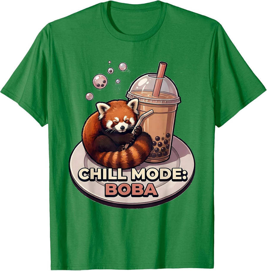 Men's Chill Mode: Boba Cute Panda Boba Tea Kawaii Anime Girl T-Shirt - Kelly Green