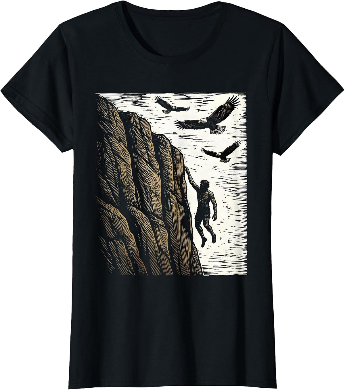 Rock Climber Sheer Cliff Face Freedom Graphic T-Shirt - Black