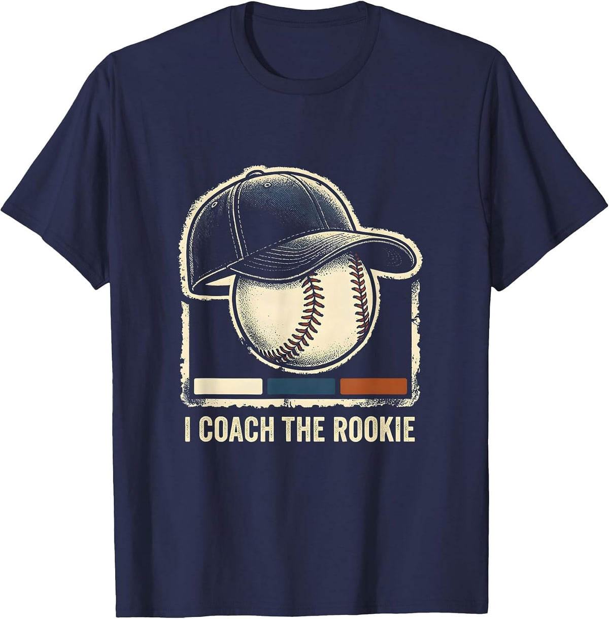Men's I Coach The Rookie Rubber Stamp Baseball Birthday Family T-Shirt - Navy Blue
