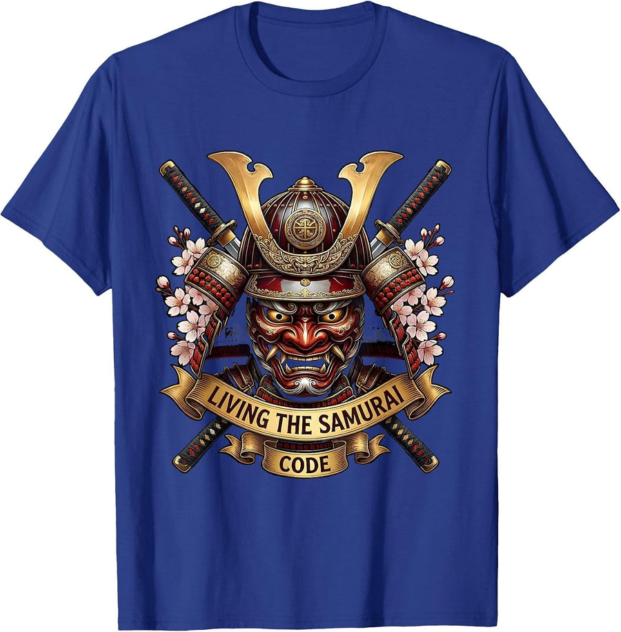Living the Samurai Code Japanese Warrior Design T-Shirt - Royal Blue