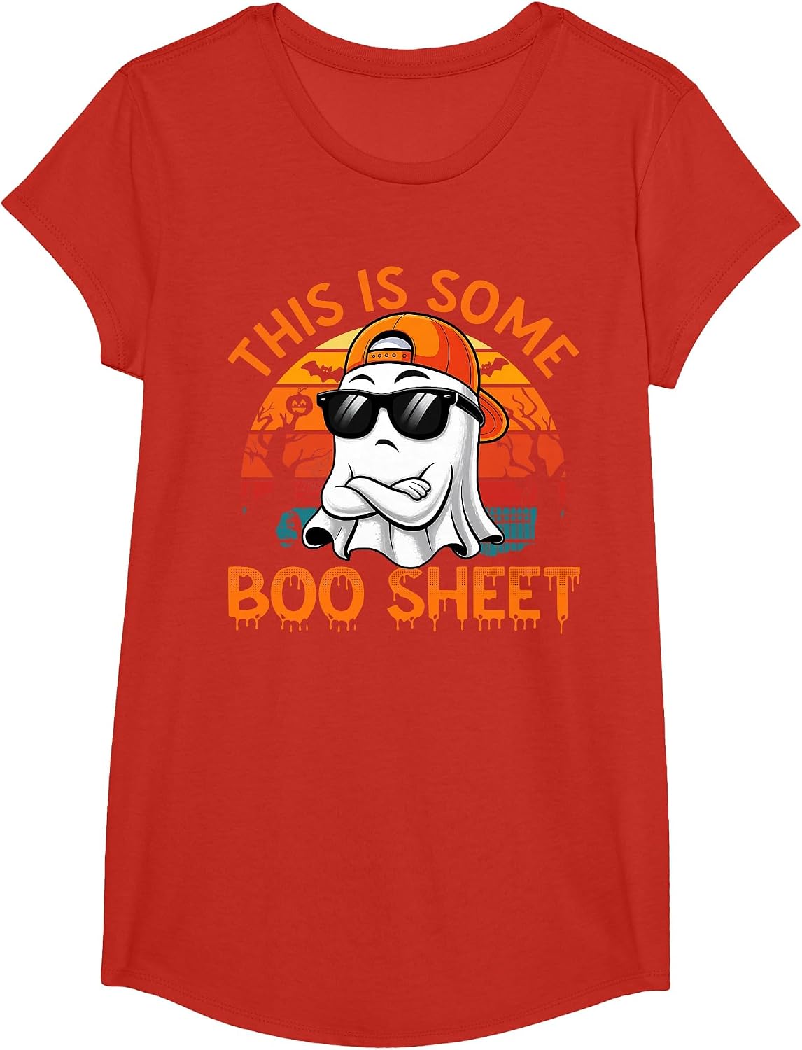Funny Halloween This is Some Boo Sheet Ghost Retro Men Boys T-Shirt - Girls Red