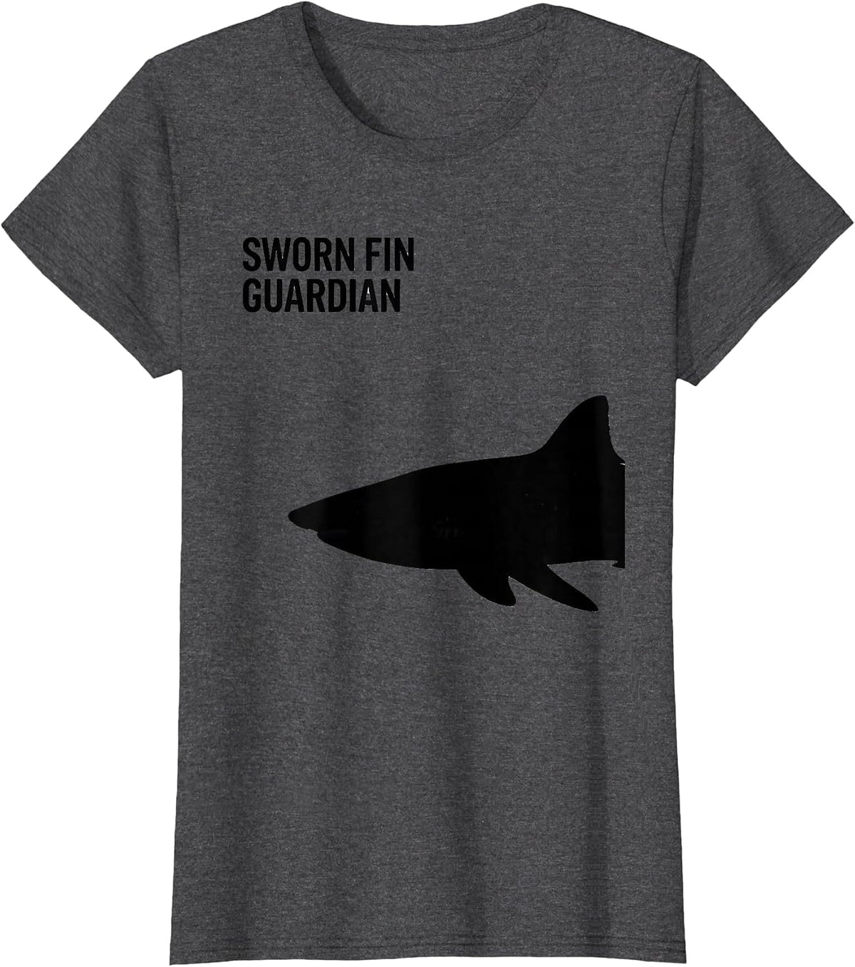 Women's Sworn Fin Guardian Funny Shark Lover Ocean Wildlife Novelty T-Shirt - Dark Heather Grey