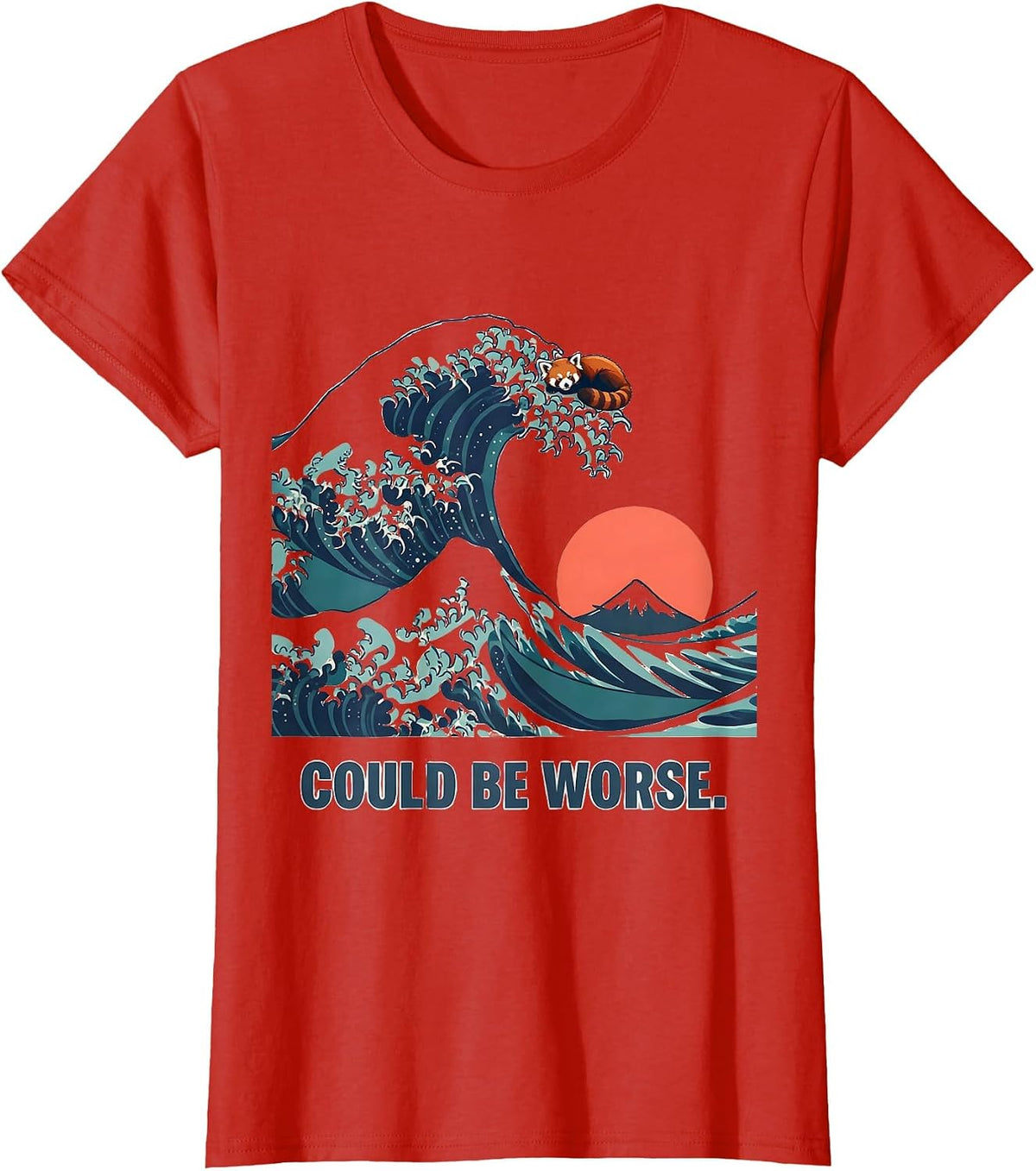 Could Be Worse Flat Vector Japanese Art Animal Parody Panda T-Shirt - Red